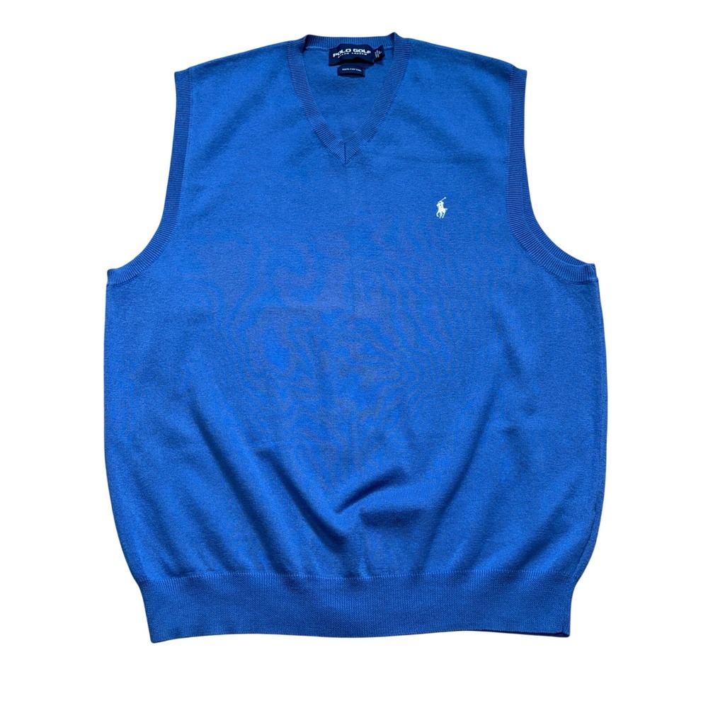 Polo Golf Ralph Lauren Mens Blue 100% Cotton V-Neck Sweater Vest Size Large